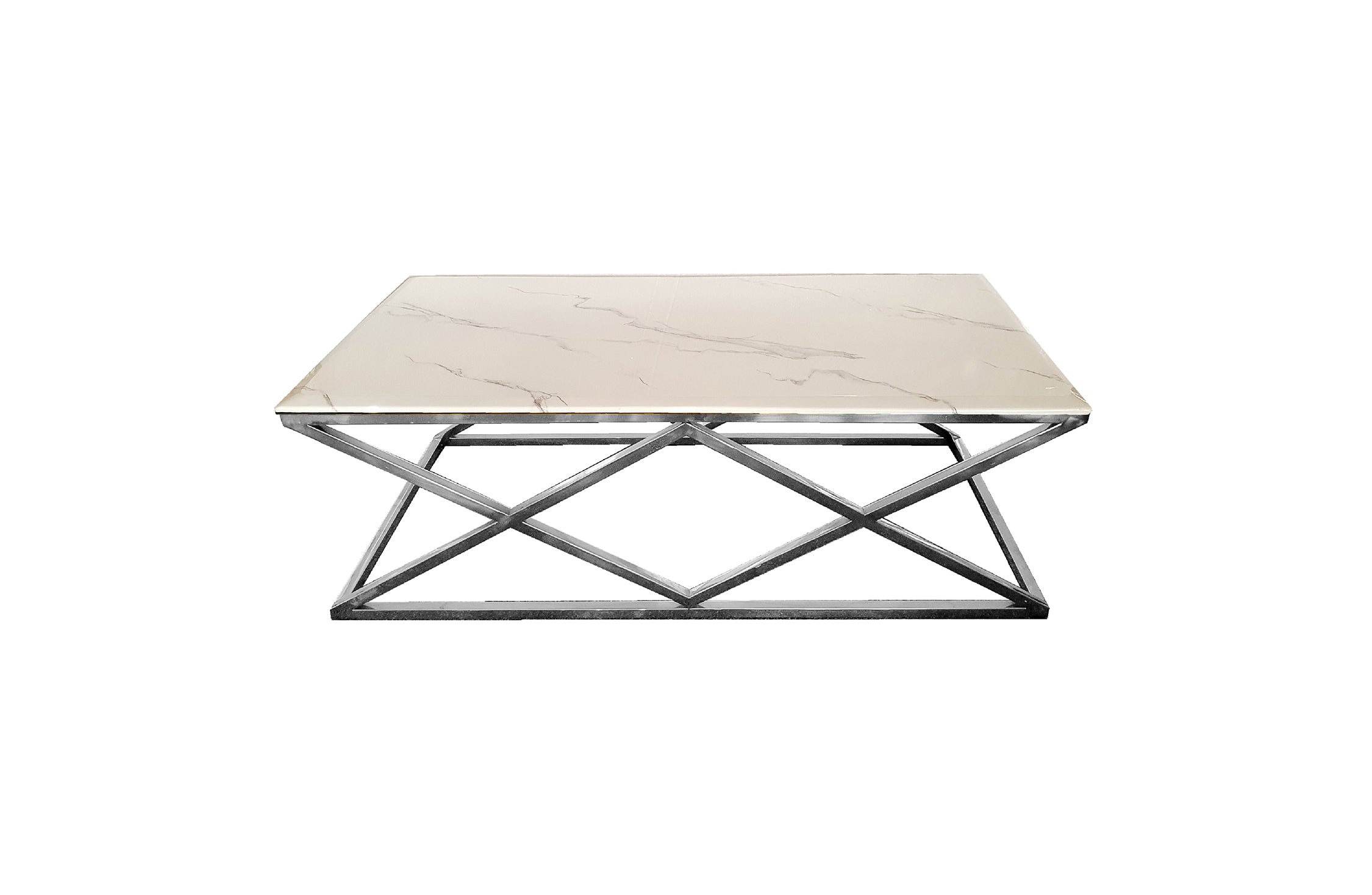 V292-CT-BEV-SILVERBASE-WHITEMARBLE-203047-00 Alsea Coffee Table Silver Base - White Marble - Image 1