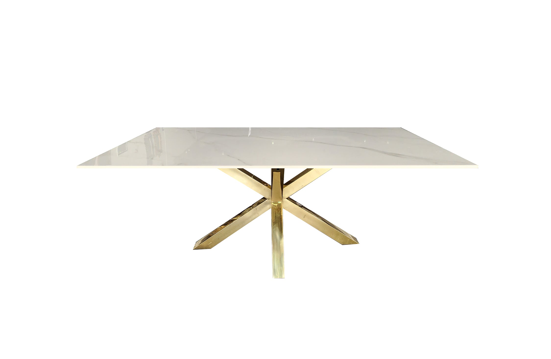 V292-DT-MLS-GOLDBASE-WHITEMARBLE-209289-00 Miles Gold With White Marble Dining Table - 90cm x 180cm - Image 1