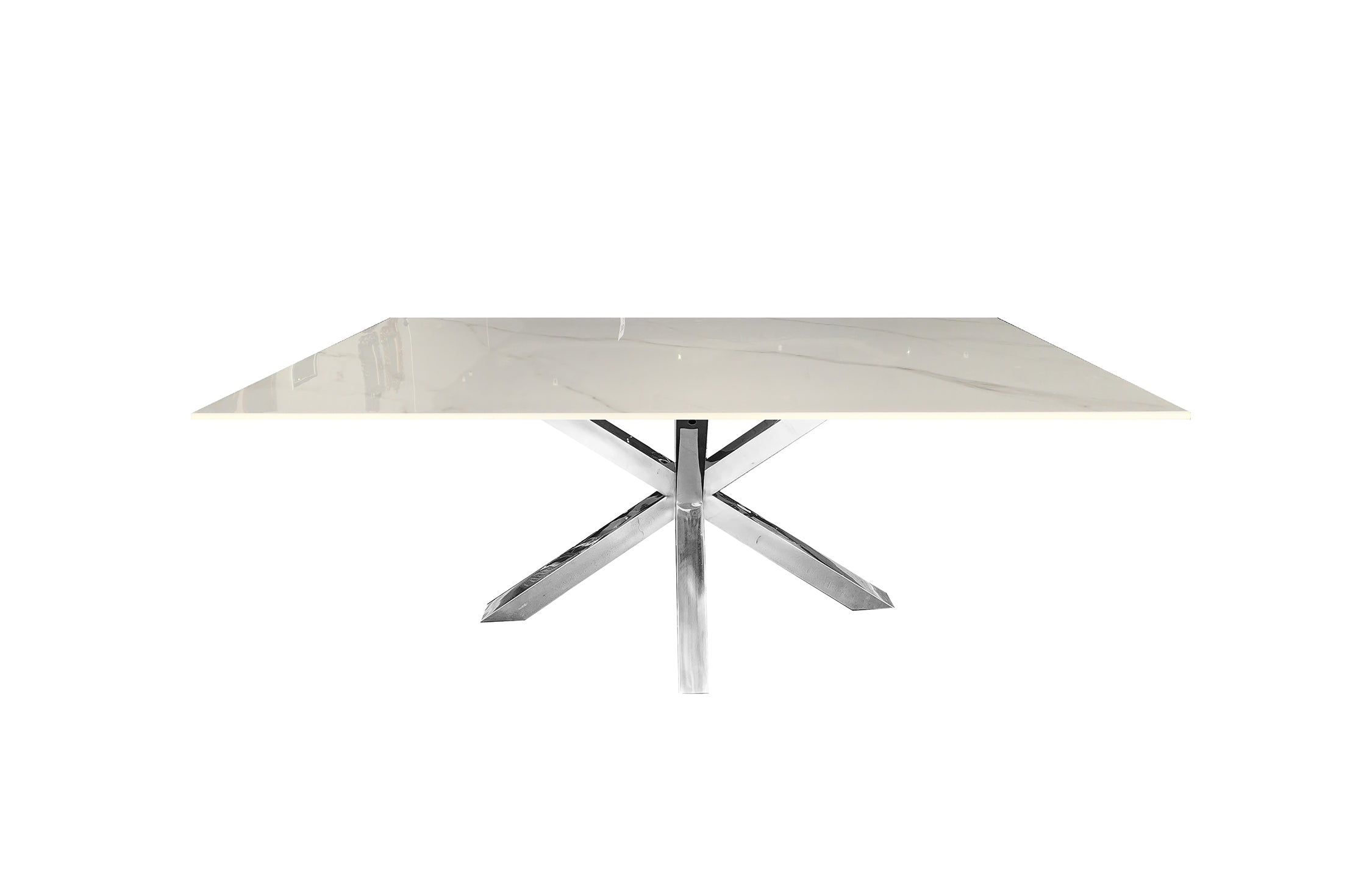 V292-DT-MLS-SILVERBASE-WHITEMARBLE-209290-00 Miles Silver With White Marble Dining Table - 90cm x 180cm - Image 1