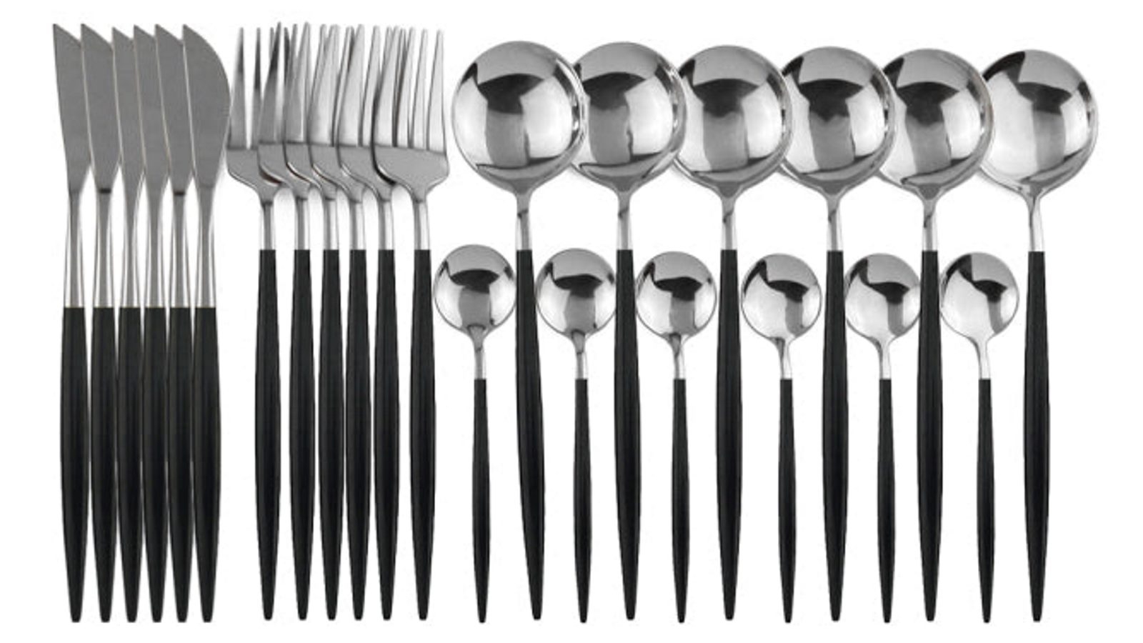 V292-HD-CUTLERY-KEILY-TBLSPOON-SILVER-202507041045-00 Deluxe Cutlery Set - Black & Silver - Image 1