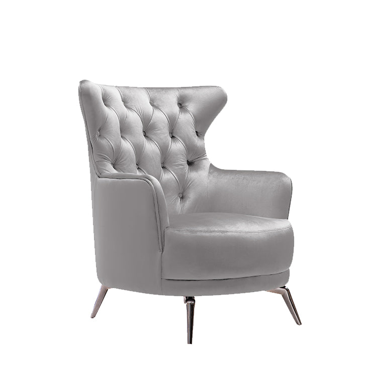 V292-L-ARM-LGREY-95149-00 GRAND Tufted Velvet Light Grey Arm Chair - Image 1