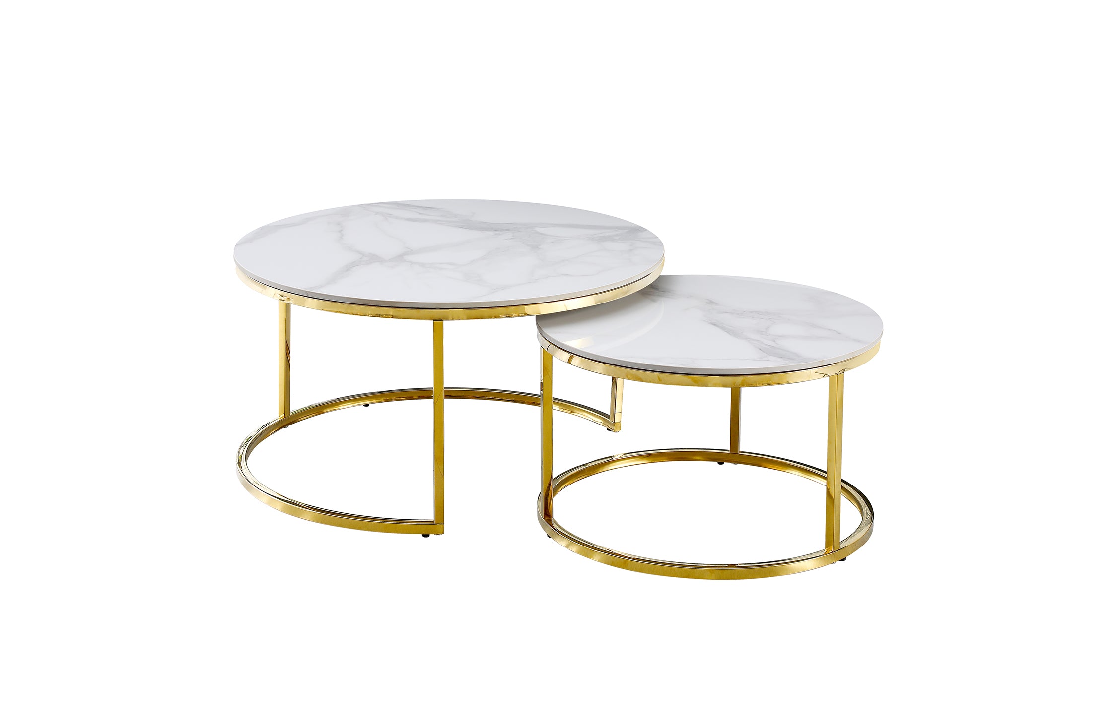 V292-NEST-WHT011-52050-00 Nesting Style Coffee Table - White on Gold Stainless Steel - 80cm/60cm - Image 1