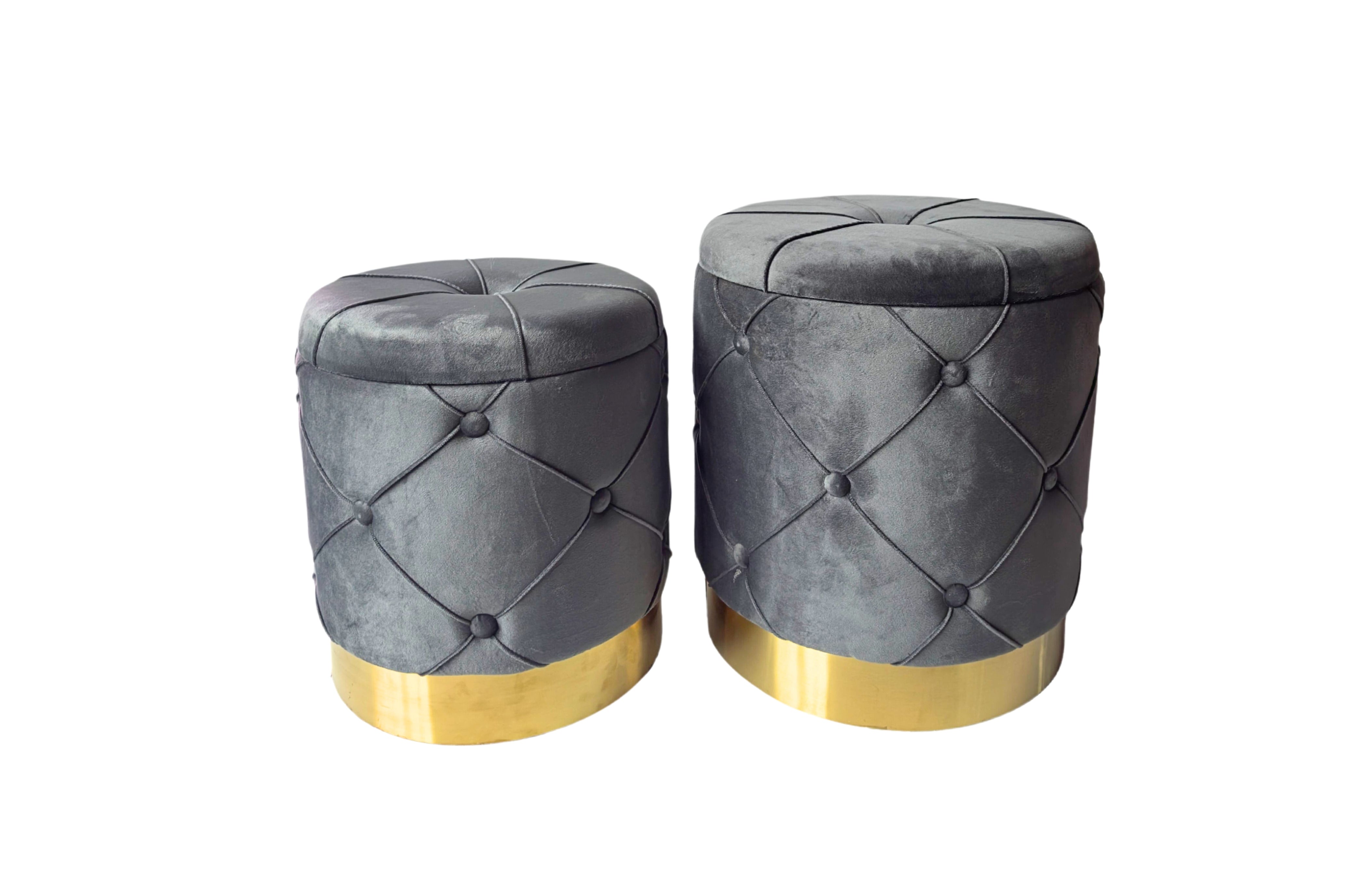 V292-OTT-AMY-GREY-202509031630-00 Amy Storage Foot Stools Set of 2 - Gray / Gold - Image 1