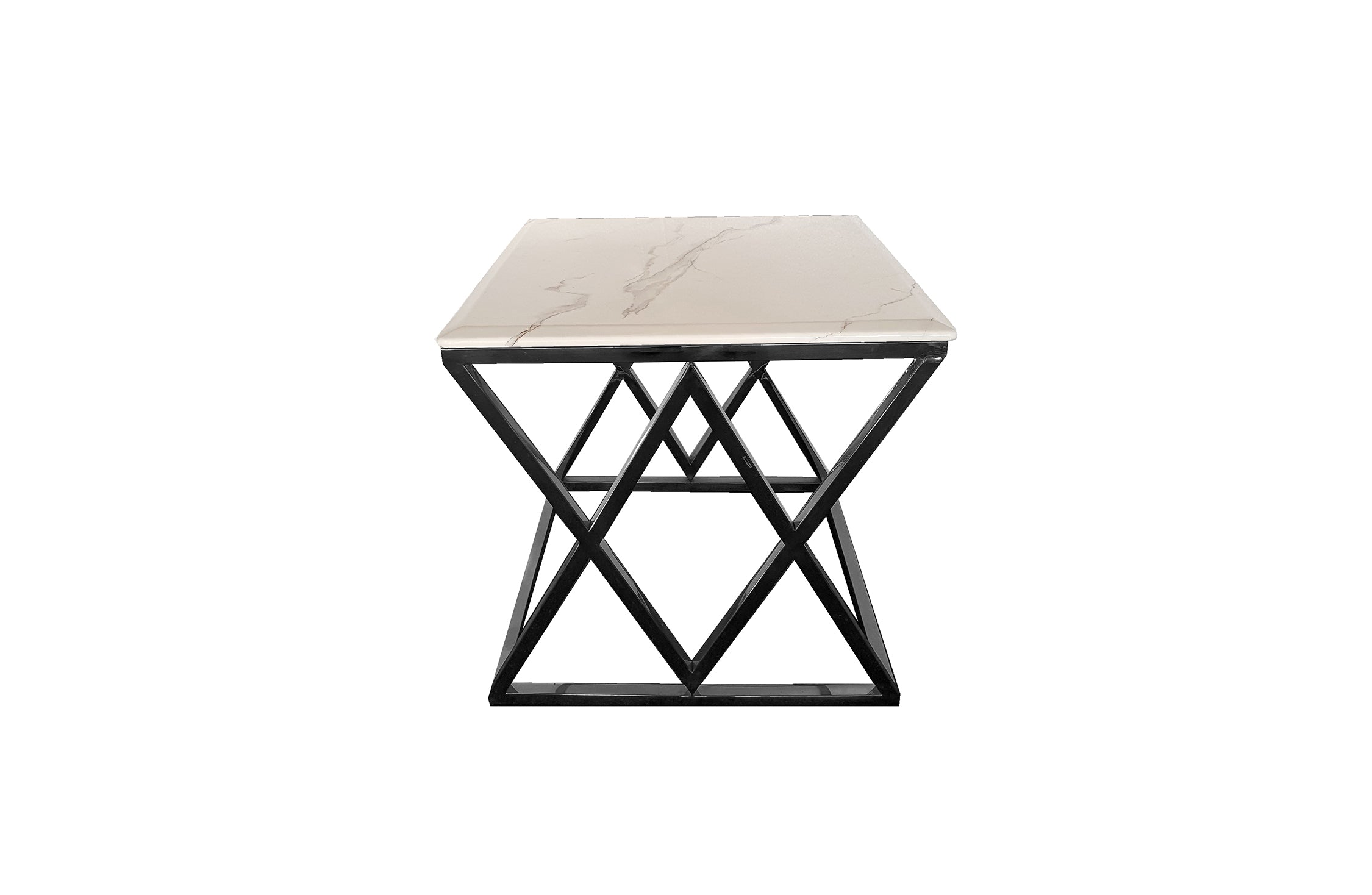 V292-SDT-ALS003-52066-00 Alsea Side Table Black Base - White Marble - Image 1