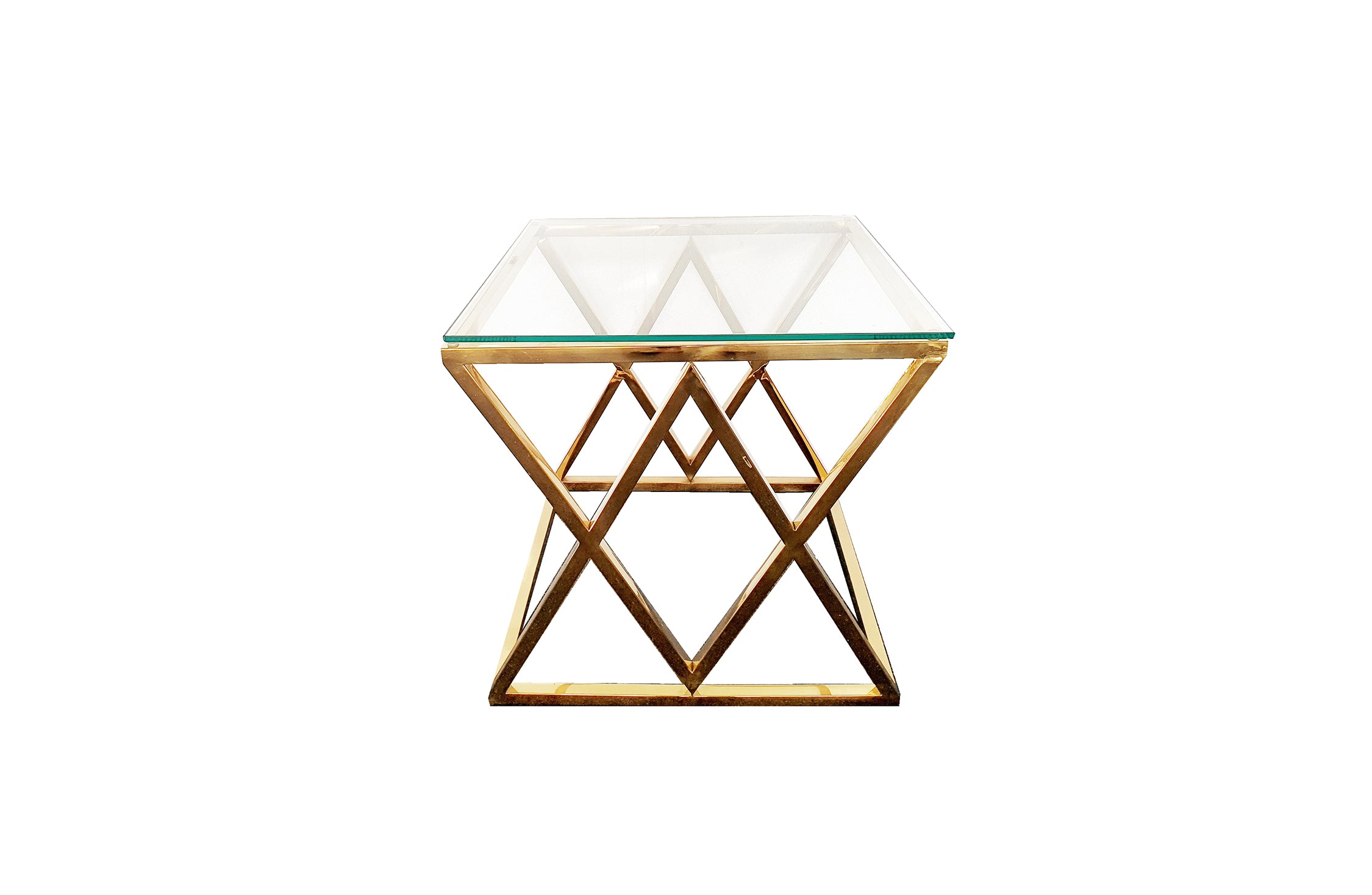 V292-ST-BEV-GOLDBASE-CLEARTOP-202228-00 Alsea Side Table Gold Base - Clear Glass - Image 1