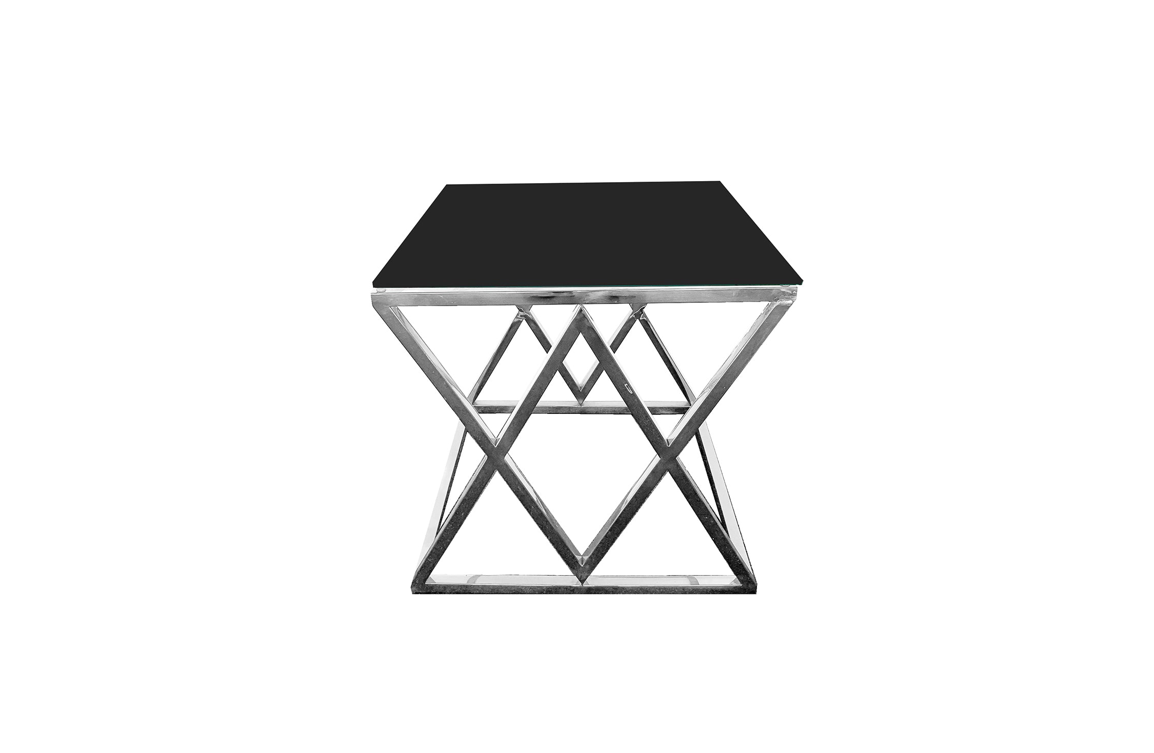 V292-ST-BEV-SILVERBASE-BLACKTOP-202230-00 Alsea Side Table Silver Base - Black Glass - Image 1