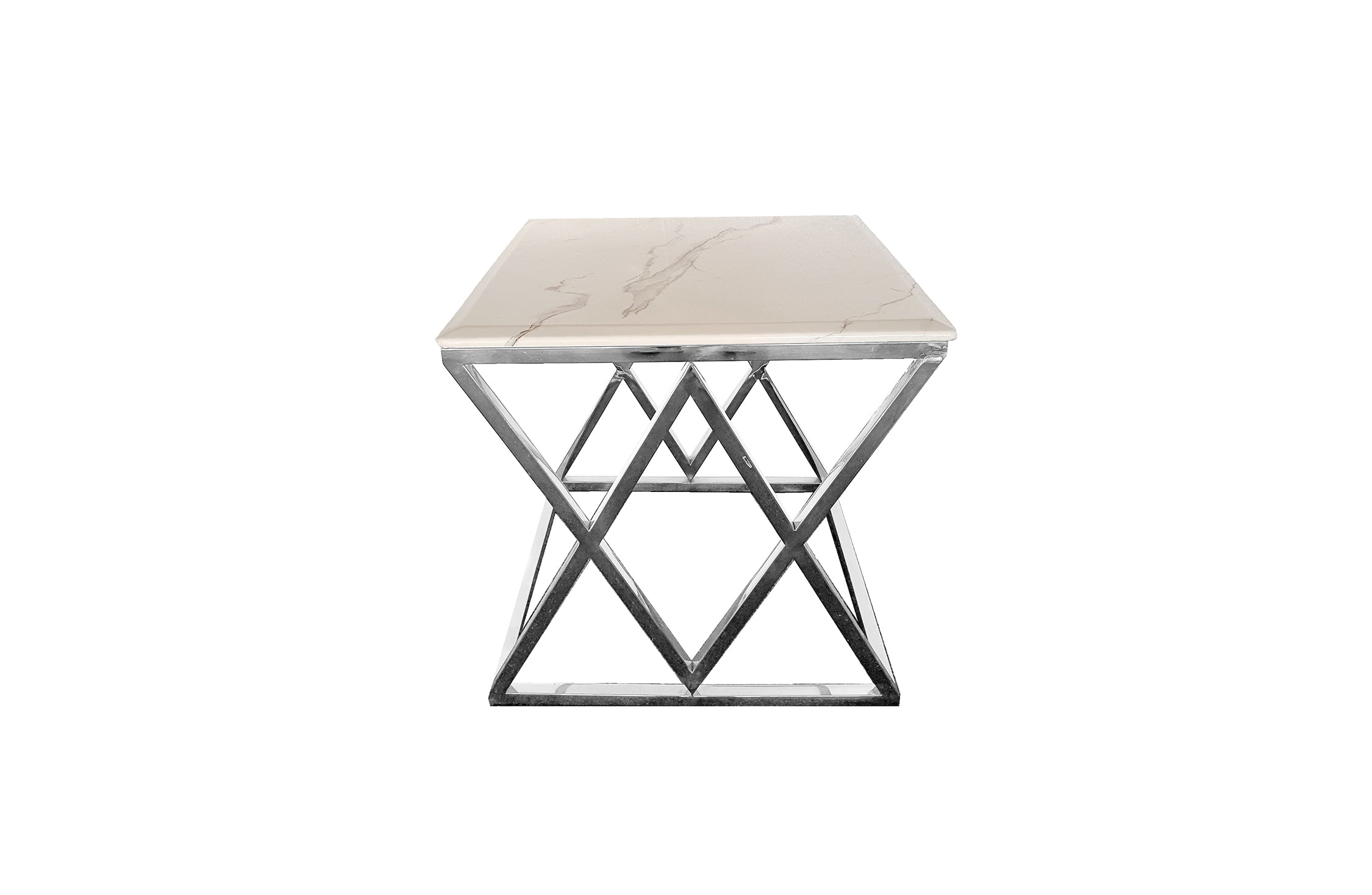 V292-ST-BEV-SILVERBASE-WHITEMARBLE-202231-00 Alsea Side Table Silver Base - White Marble - Image 1