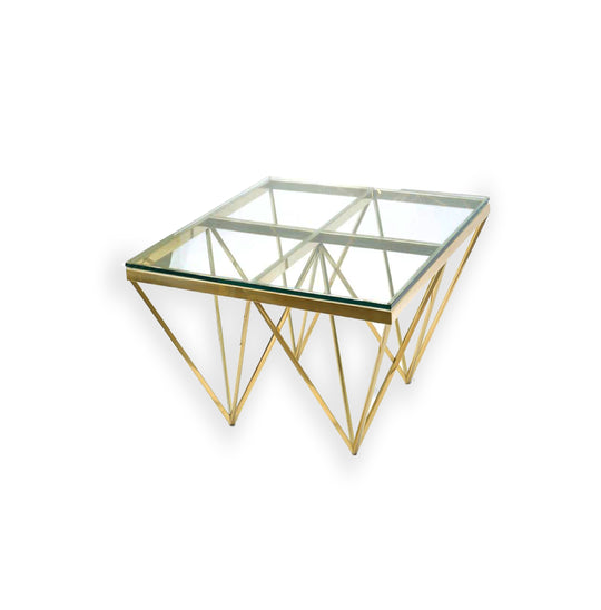V292-ST-PYR-GOLDBASE-CLEARGLASS-86648-00 Pinnacle Gold Side Table - Clear Glass - Image 1