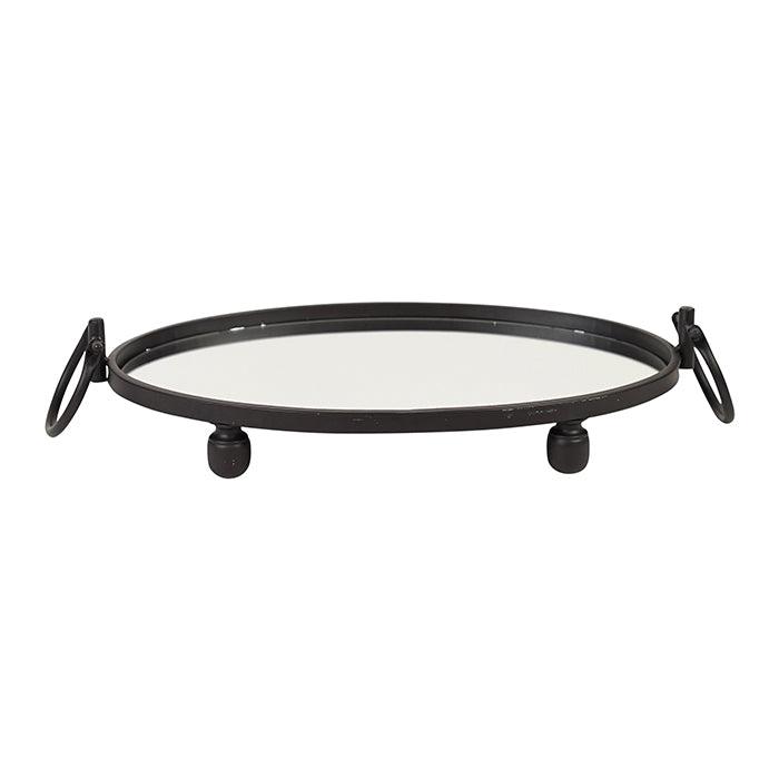 V292-T-ELIZA-OVAL-BLACK-202509031702-00 Eliza Oval Iron Mirror Tray with Handles - Black - Image 1
