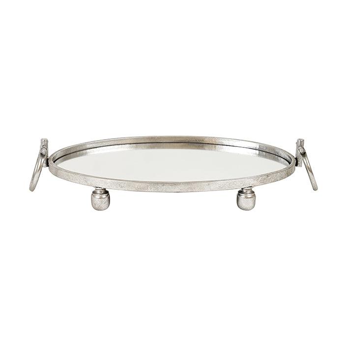 V292-T-ELIZA-OVAL-SILVER-202509031703-00 Eliza Oval Iron Mirror Tray with Handles - Silver - Image 1