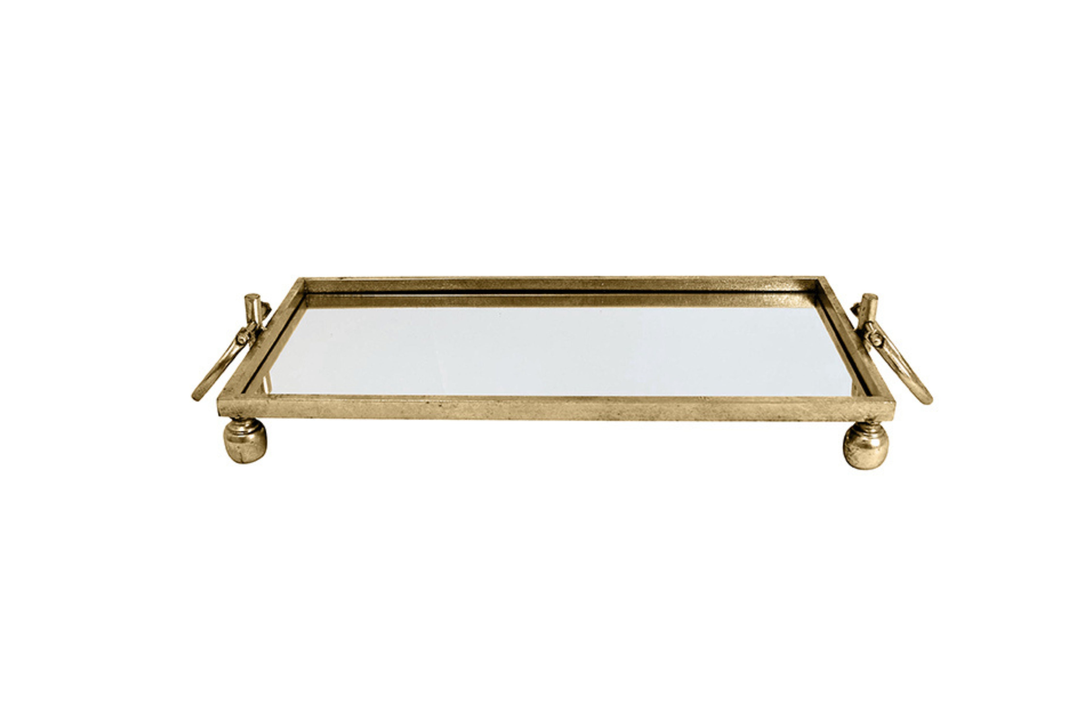 V292-T-ELIZA-SMALL-GOLD-202509031702-00 Eliza Small Rectangle Iron Mirror Tray with Handles - Gold - Image 1