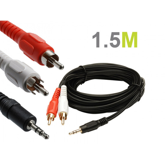 V324-15-352RCAMM-eau-0580-00 Gold plated 1.5m 3.5mm Male to 2RCA 2 RCA Female Connector Audio Cable - Image 1