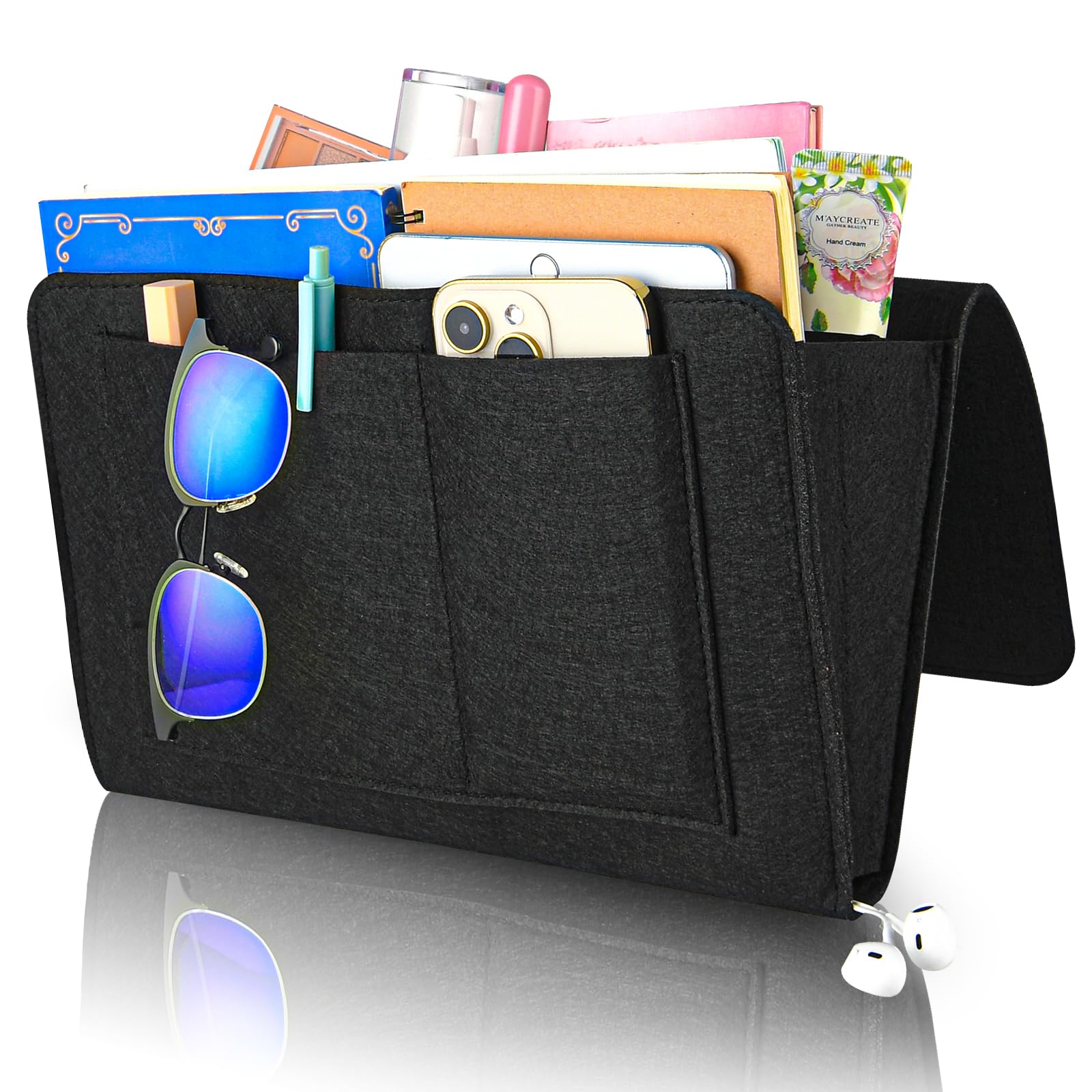 Version 1.0.0 Bed Organiser Bedside Caddy Sofa Organiserd Book Magazines Organiser Black - Image 1