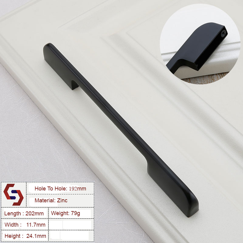 V324-BL-2019-BK-192-2019-BLACK-192-00 Zinc Kitchen Cabinet Handles Drawer Bar Handle Pull BLACK hole to hole size 192mm - Image 1
