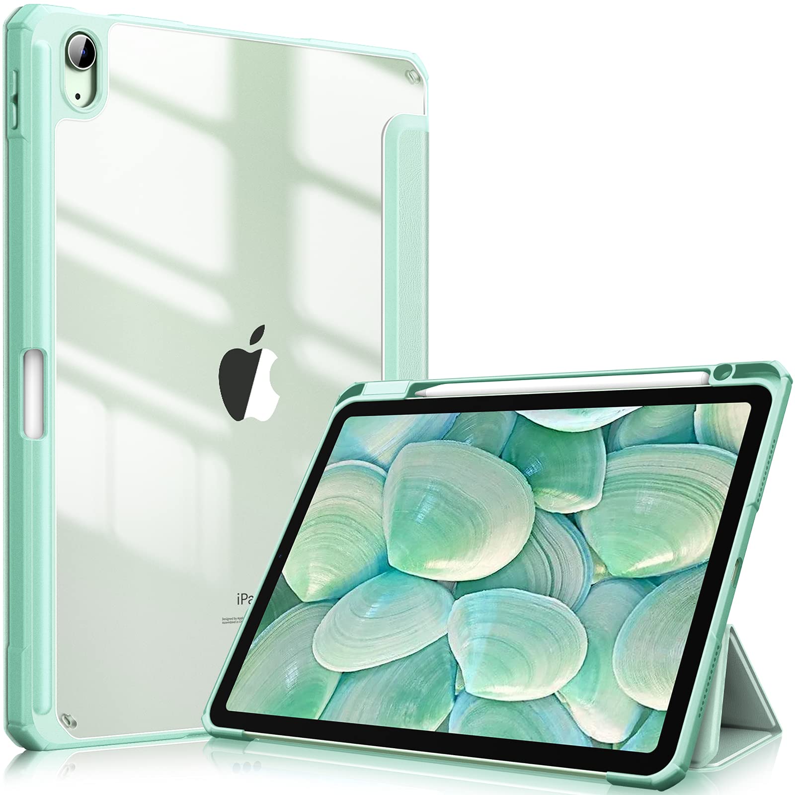 V324-IP109-TPUCLE-MOCHA-130971-00 iPad 10th Case 10.9 Inch 2022 with Pencil Holder, Smart iPad Clear Case with Soft TPU Auto Wake Sleep Green - Image 1