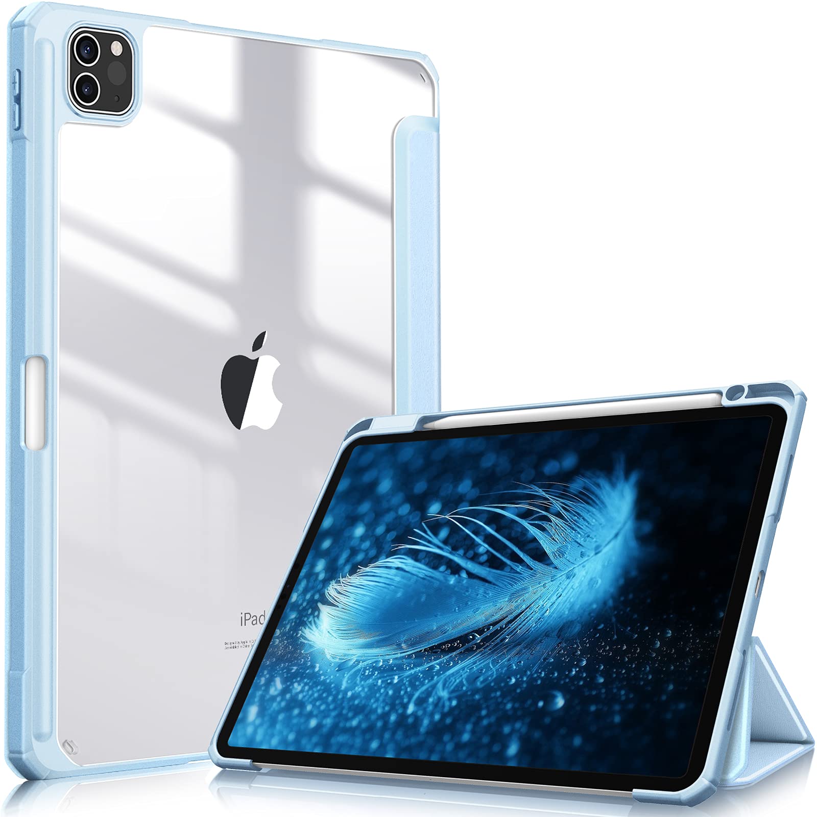 V324-IP11-TPUCLE-ICEBLUE-130978-00 iPad Pro 11 Inch 2020-2022 Soft Tpu Smart Premium Case Auto Sleep Wake Stand Clear Cover Pencil holder ice blue - Image 1