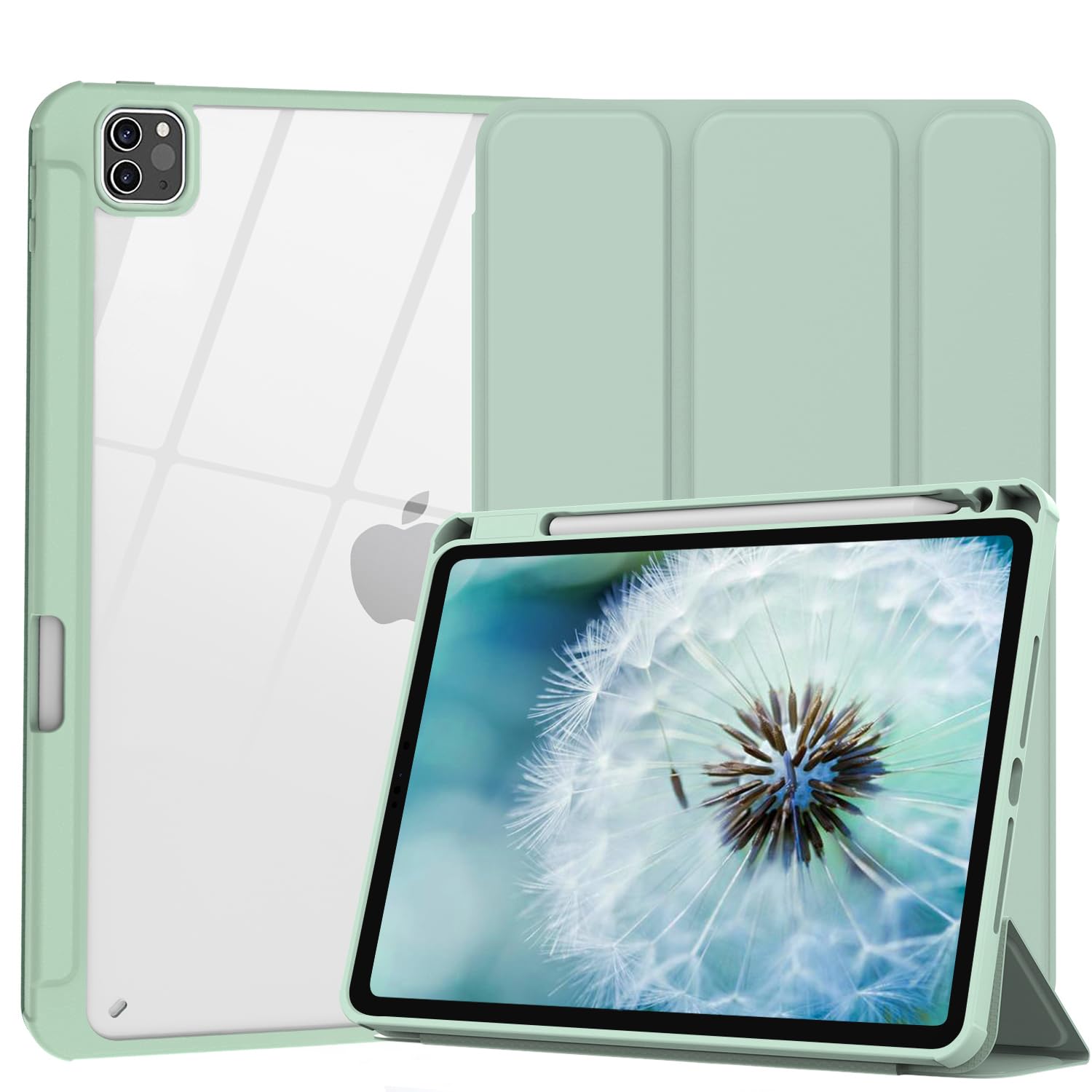 V324-IP11-TPUCLE-MOCHA-130979-00 iPad Pro 11 Inch 2020-2022 Soft Tpu Smart Premium Case Auto Sleep Wake Stand Clear Cover Pencil holder Green - Image 1