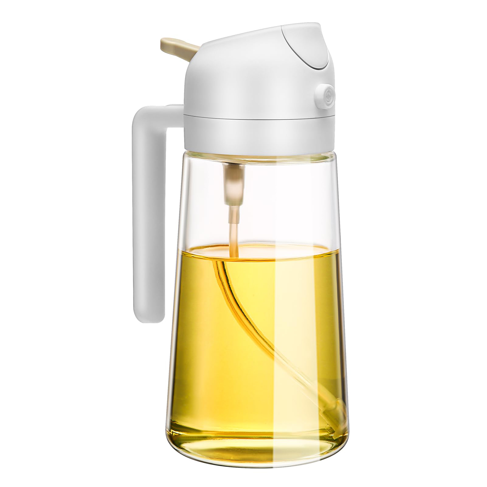 V324-KI-OIBOTTLE-WH-184090-00 600ml 2 in 1 Glass Oil Sprayer Dispenser Kitchen Sprayz Cooking Baking Oil Bottle BBQ Spray White - Image 1