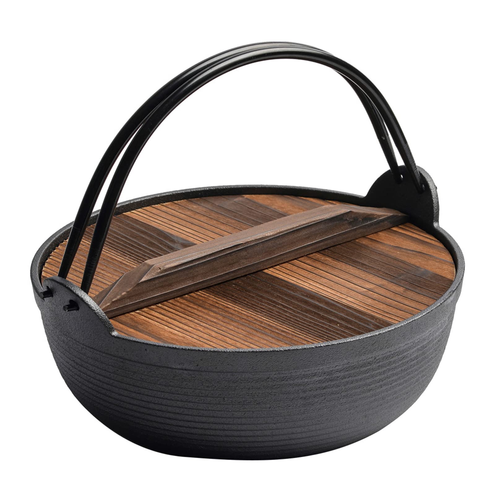 Version 1.0.0 29cm Cast Iron Sukiyaki Iron Pot Japanese Shabu Shabu Pot Pan Stockpot Wooden Lid Home Camping Picnic - Image 1