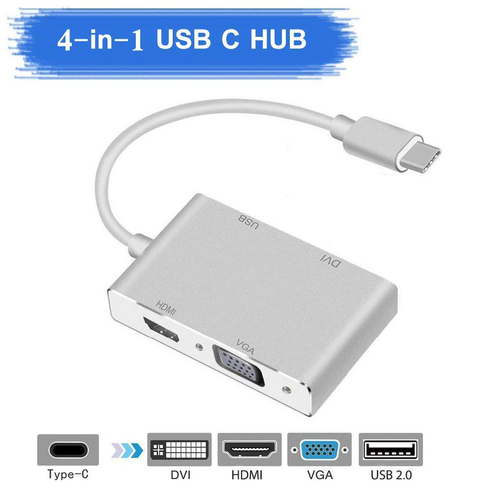 V324-YMS-04-YMS-04-TYPE-C-DVI-HDMI-VGA-USB-1-00 4in1 USB 3.1 Type-C Hub to HDMI Video Adapter 4K Male to Female Converter - Image 1