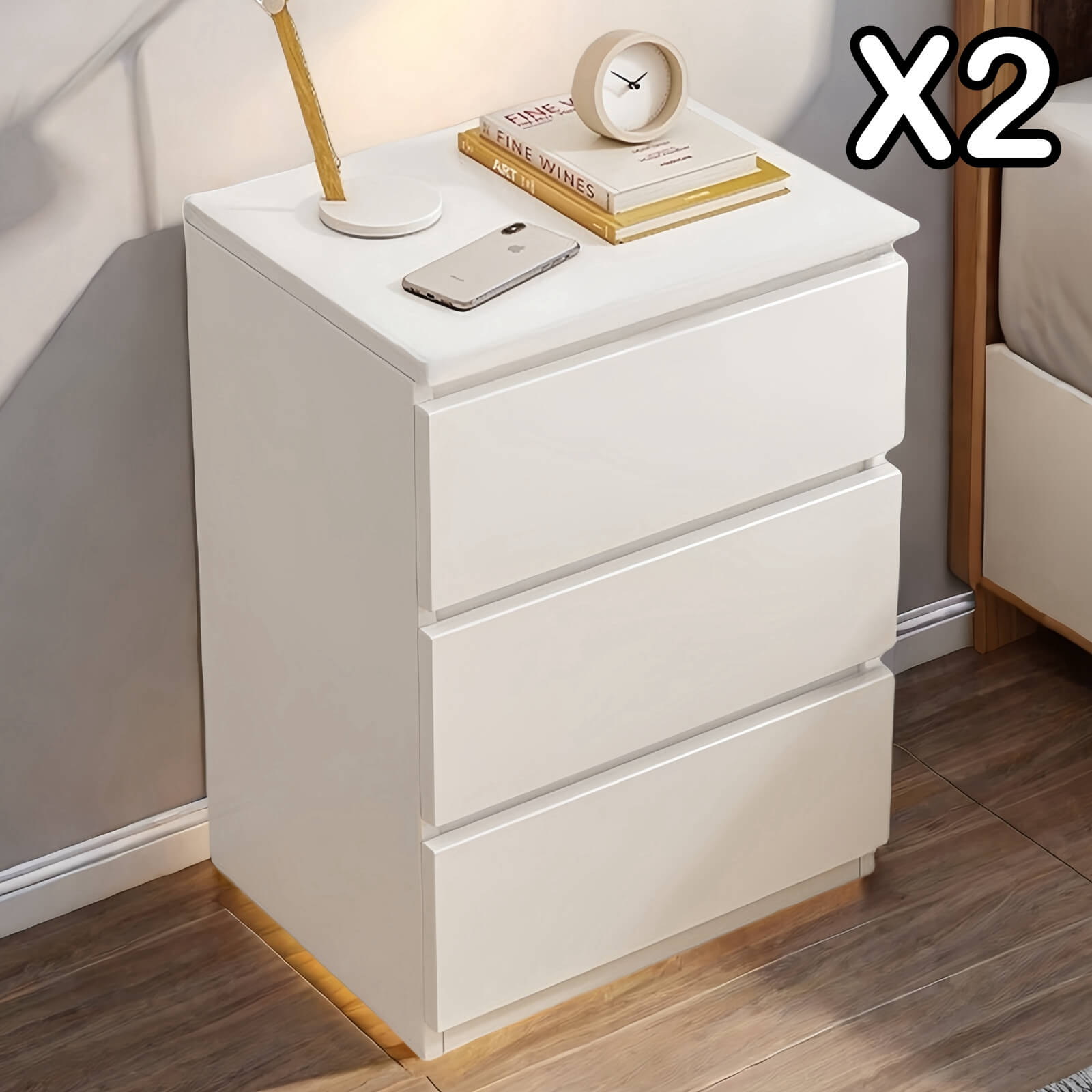 V360-ZC-FNBT0052-WT-3D-47X2-202506191354-00 2x Modern bedside table set with drawers, minimalist design, white finish. - Image 1