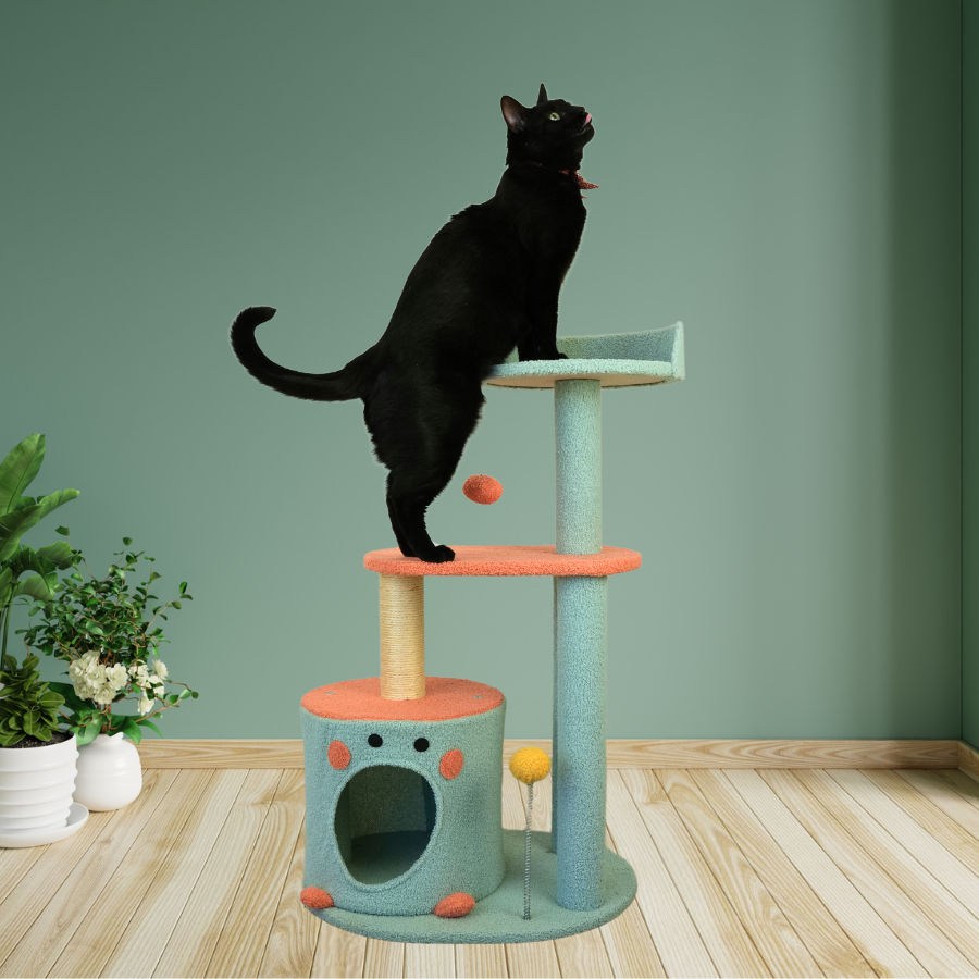 V378-PW-MF07-175253-00 Petwiz 85cm Vivid Cat Tree Scratching Post Pole - Image 1