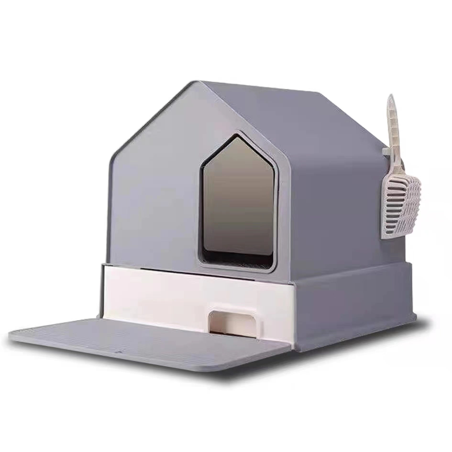 V378-PWCLB-GY-200108-00 Petwiz Enclosed Cat Litter Box House - Grey - Image 1