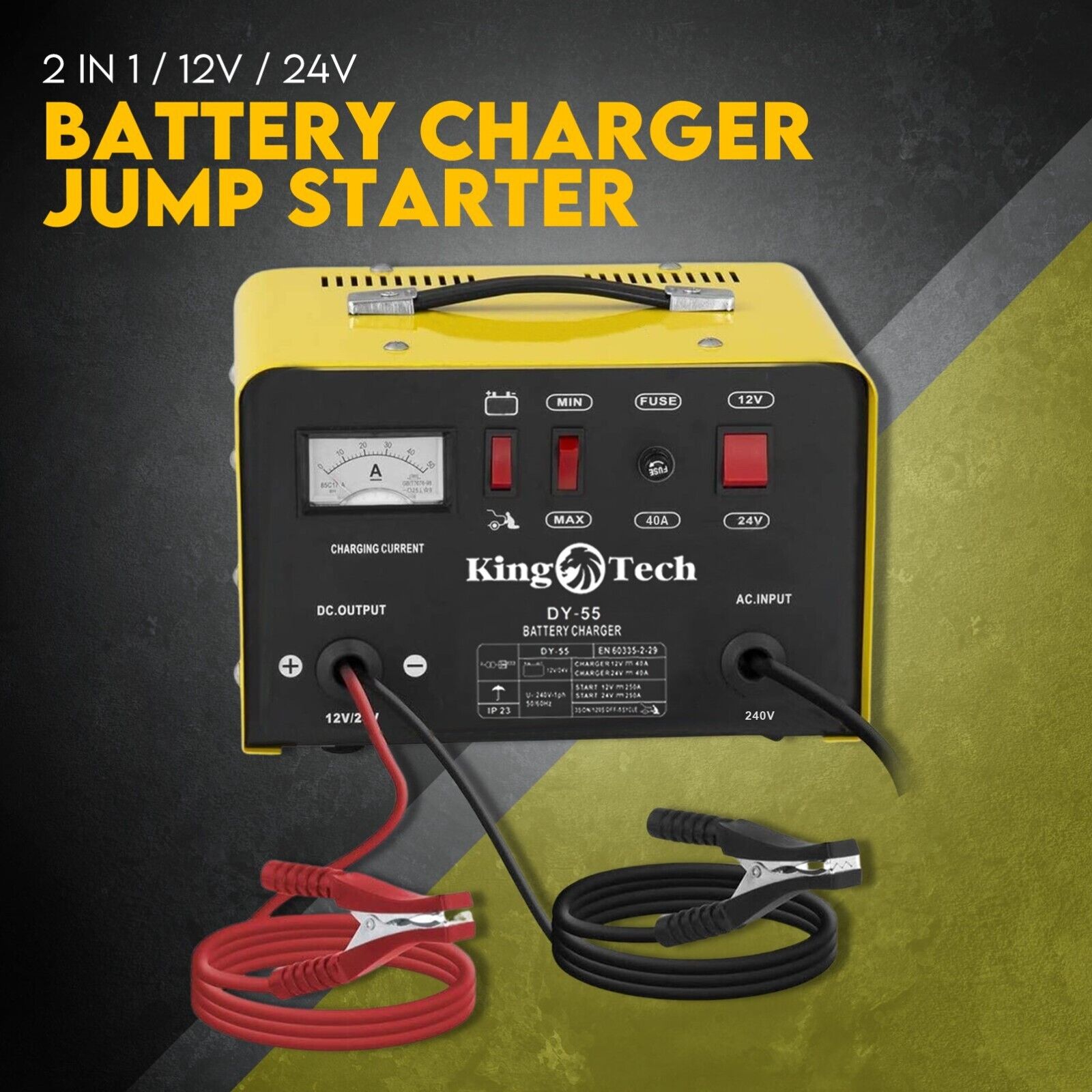V379-CHRGERDY155001-66250-01 Kingtech 2in1 Battery Charger Jump Starter New Dual Heavy Duty Car Charger 40Amp - Image 1