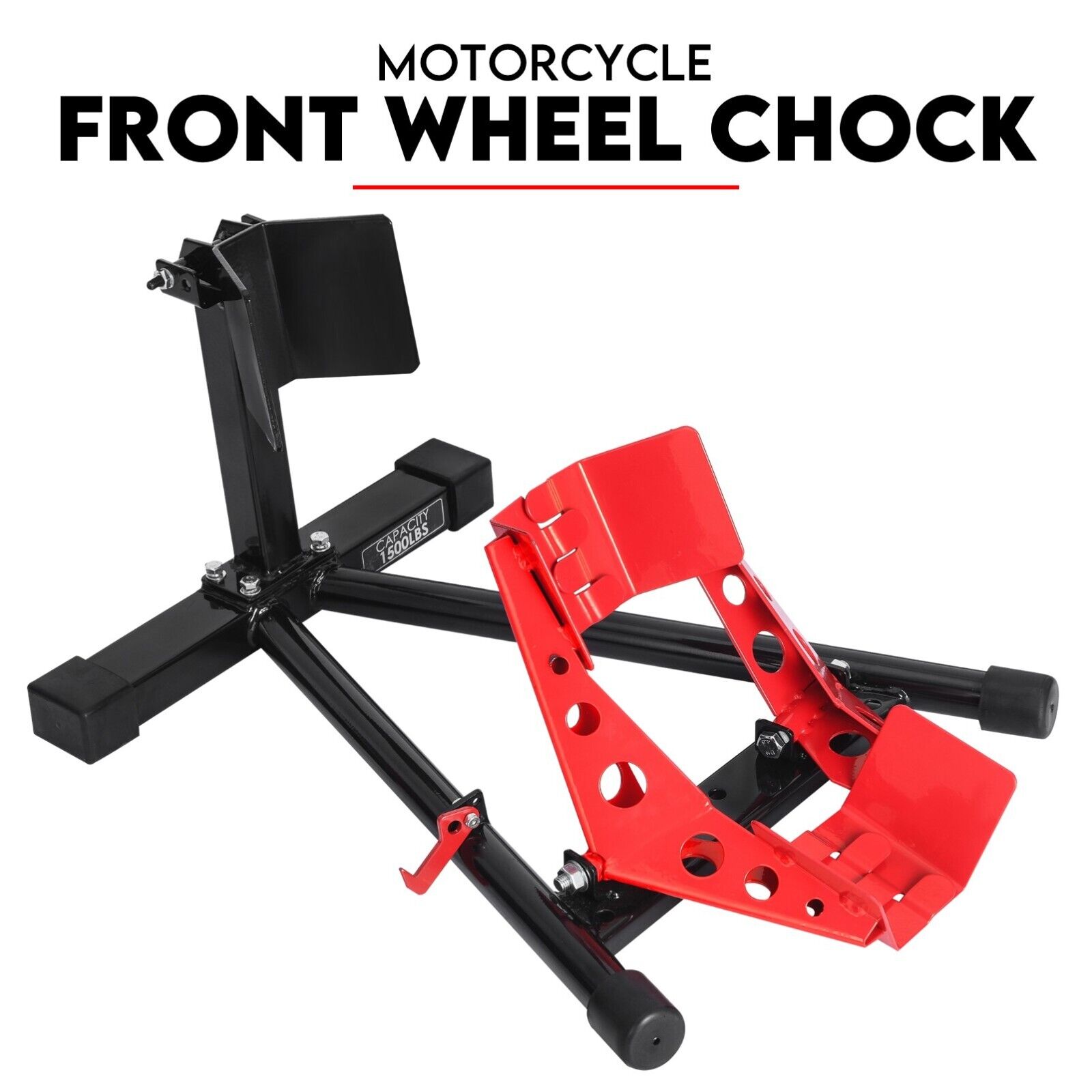 V379-MOTORSTANDF001-97474-00 Heavy Duty Motorcycle Motorbike Stand Front Wheel Chock Trailer Transport - Image 1