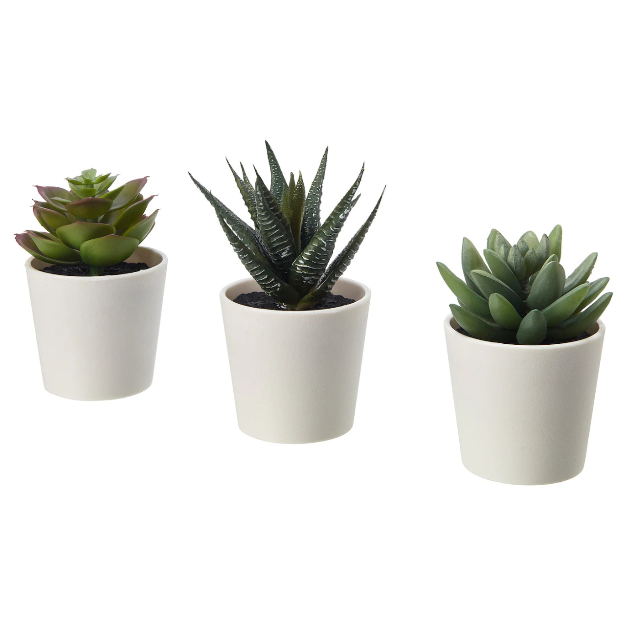 V382-3SUCCULENTPOTTED-65348-00 3 Pack of Artificial Succulent Potted Plants in White Plastic 6cm Pot Interior Decoration - Image 1