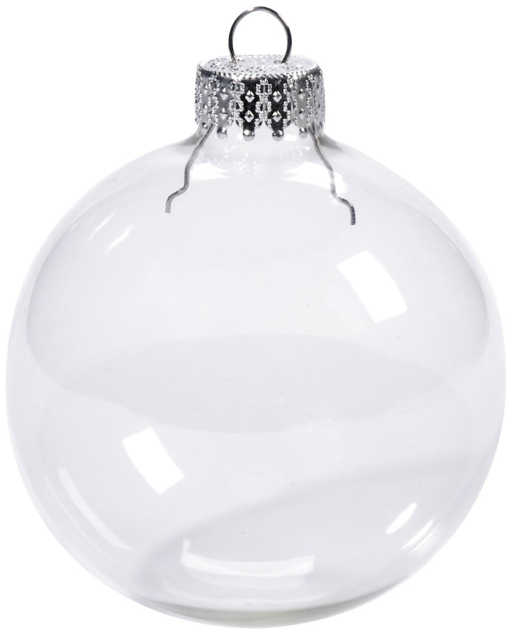 V382-BAUBLE8CMX20-202503040845-00 20 x Glass Bauble 8cm Diameter Round Clear with Silver Cap - table or tree centrepice personal memory theme craft gift - Image 1