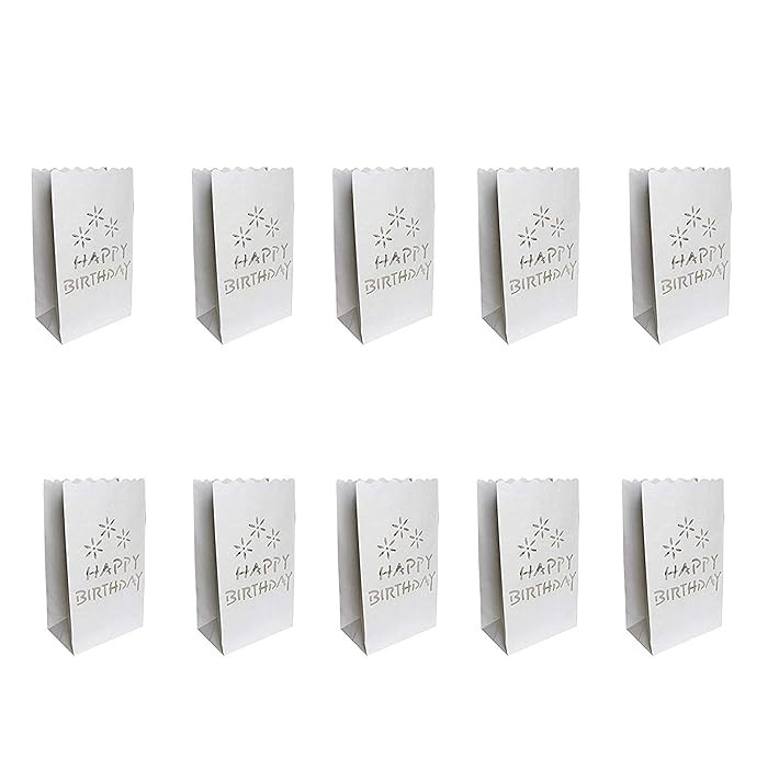 V382-BDYLUM20-202503040851-00 20 Pack White Happy Birthday Luminary Paper Candle Tea Light Lantern Bags Garden Anniversary Birthday Night Decorations Evening Party - Image 1