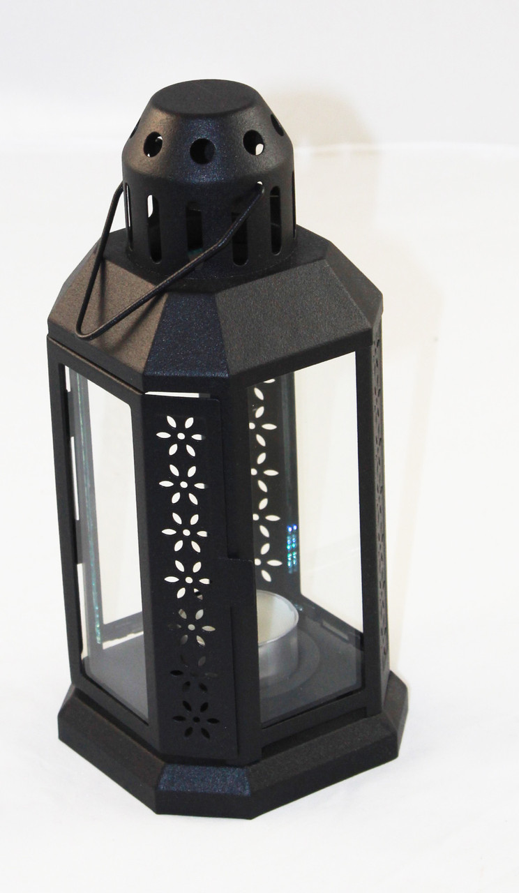 V382-BLACKLANTERN5-144415-00 5 Pack of Black Metal Miners Lantern Summer Wedding Home Party Room Balconey Deck Decoration 21cm Tealight Candle - Image 1