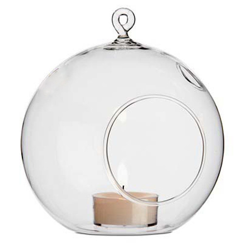 V382-CLRBALL10CMX24-144473-00 24 Bulk Buy of Hanging Clear Glass Ball Tealight Candle Holder - 10cm Diameter / High - Wedding Globe Decoration Terrarium Succulent Plant Mini Garden Holder Decor Craft Gift - Image 1