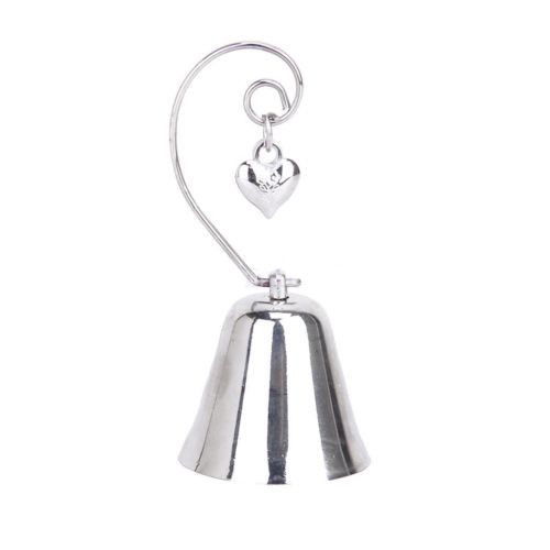 V382-KISSINGBELLX100-144317-00 100 Bulk Buy Pack of Silver Wedding Kissing Bell Name Card Stand Holder with Heart in Ring Bomboniere Favour Gift - Image 1