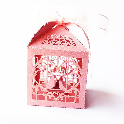 V382-PINKDOVEBOX50-144407-00 50 Piece Pack - Pink Dove Bird Heart Baby Birth naming Ceremony Bomboniere Favor Lolly Gift Card Box - Image 1