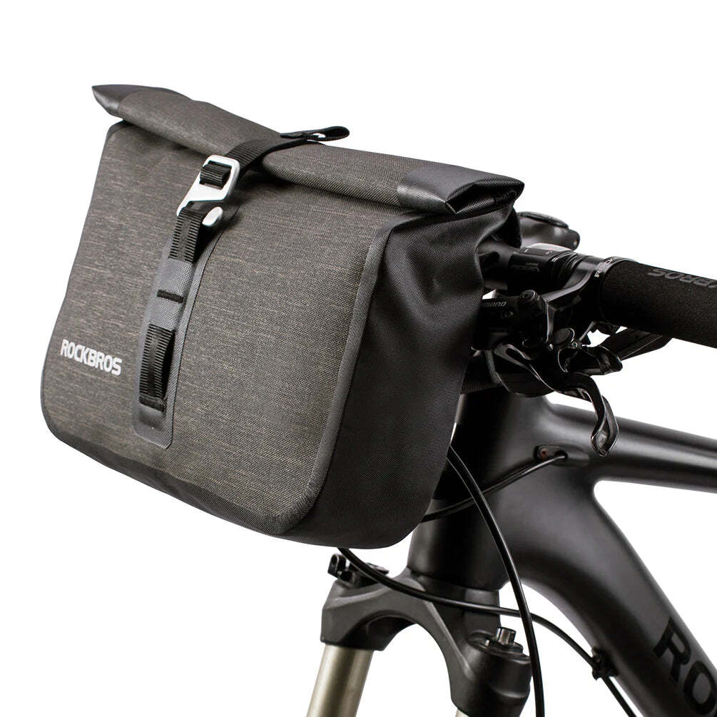 V382-ROLLBAGRBGREY-73063-00 Bike Roll Bag Handlebar Panniers MTB Road Hyybrid Cruiser Commute Bike Scooter Large 5-6L Capacity Waterproof Adjustable Straps Rockbros - Image 1