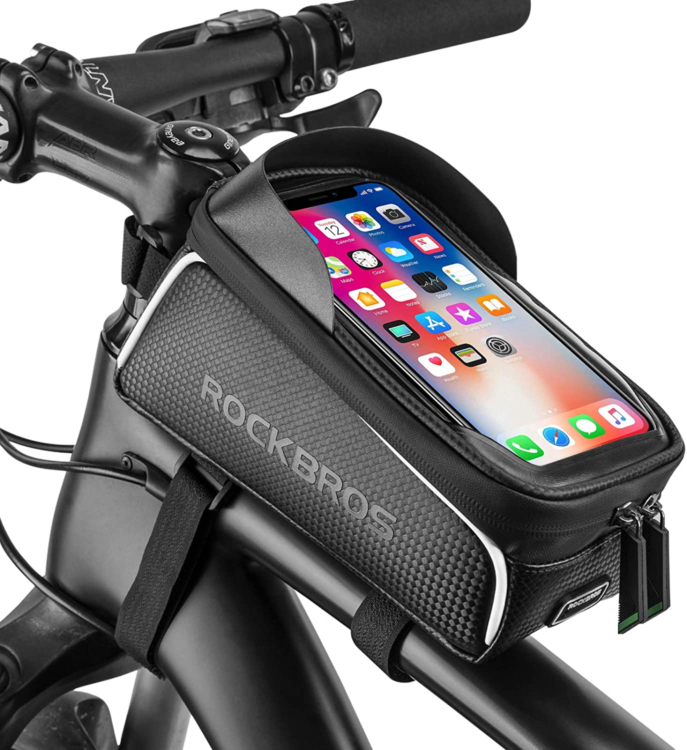 V382-TOPTUBEBAGRB-73062-00 Top Tube Bike Bag With Phone Case Holder Plastic Cover for MTB Mountain Road Commuter Ebike Tourer or Scooter Rockbros - Image 1