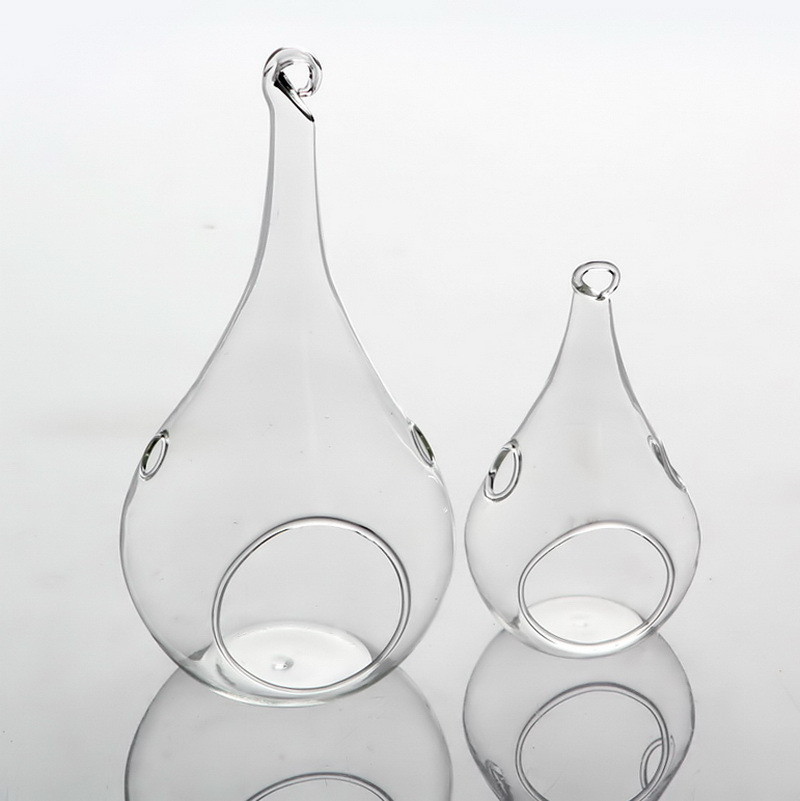 V382-TRDRPSMLX25-144478-00 25 Bulk Pack of Hanging Clear Glass Tealight Candle Holder Tear Drop Pear Shape - 12cm High - Terrarium Plant Mini Garden Holder Decor - Image 1
