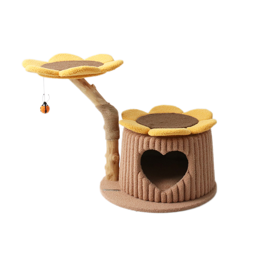V390-C7239-84058-00 CMISSTREE Heart Shaped Cat House With Sunflower Cat Tree - Image 1