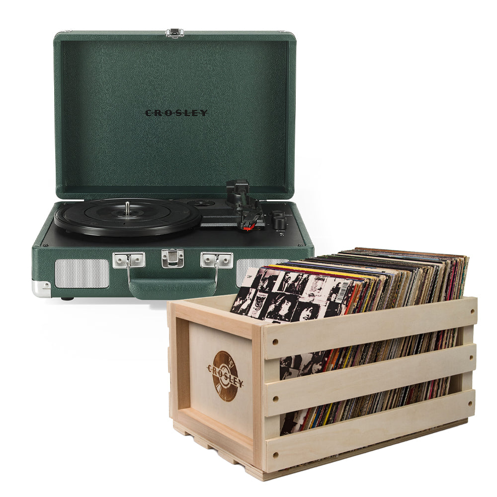 V398-CR8005FSC-EM4-202506051206-00 Crosley Cruiser Bluetooth Portable Turntable - Emerald Green + Bundled Crosley Record Storage Crate - Image 1