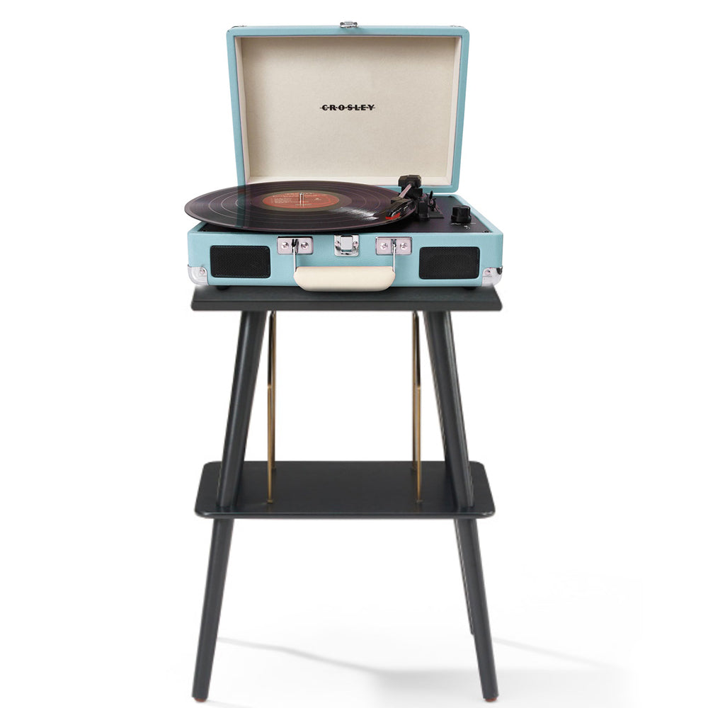 V398-CR8005FST-TU4-202504101336-00 Crosley Cruiser Bluetooth Portable Turntable - Turquoise + Crosley Entertainment Stand Bundle - Image 1
