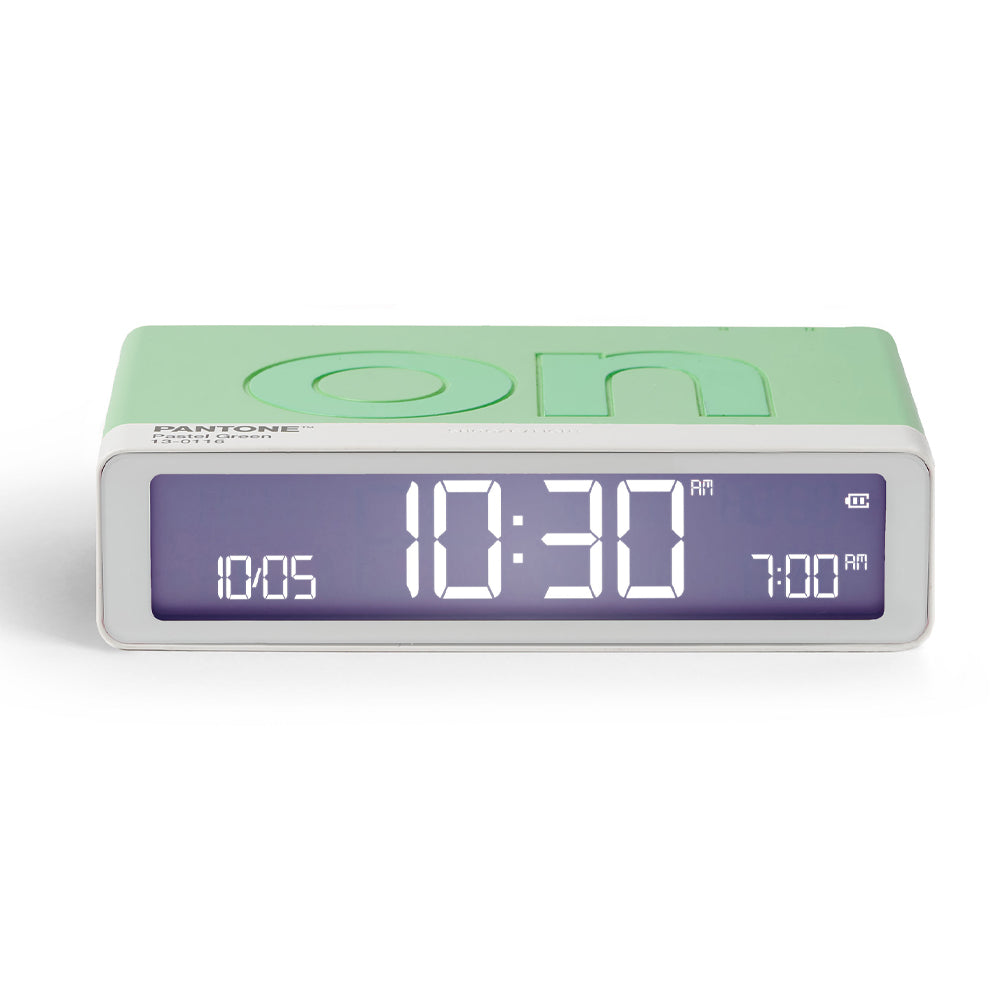 V398-LD-LR157PT-M-202506051211-00 Lexon Flip Classic Reversible Alarm Clock PANTONE - Green - Image 1