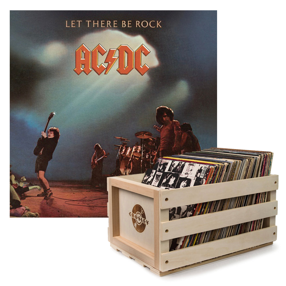 V398-SM-5107611-B-202506190530-00 Crosley Record Storage Crate AC/DC Let there Be Rock Vinyl Album Bundle - Image 1