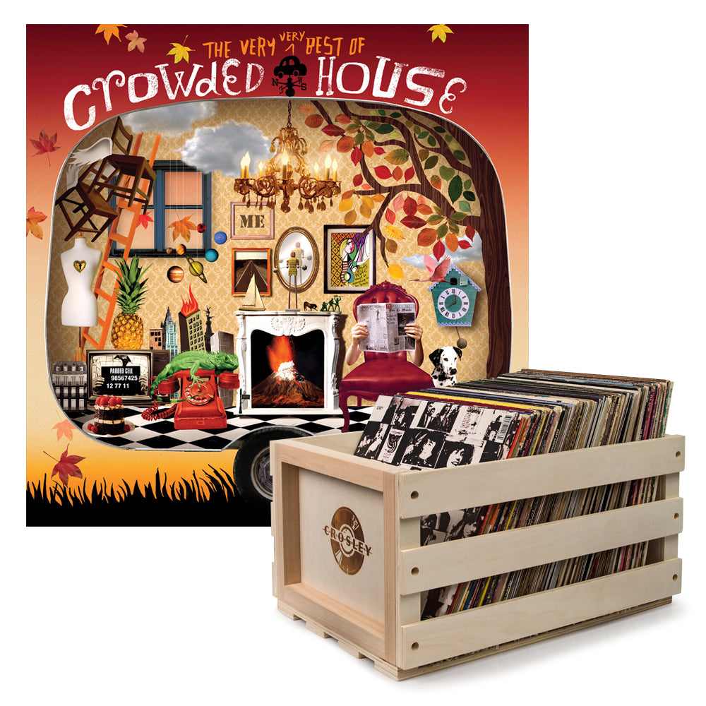 V398-UM-5784758-B-202506051827-00 Crosley Record Storage Crate & Crowded House The Very Very Best Of Crowded House - Double Vinyl Album Bundle - Image 1