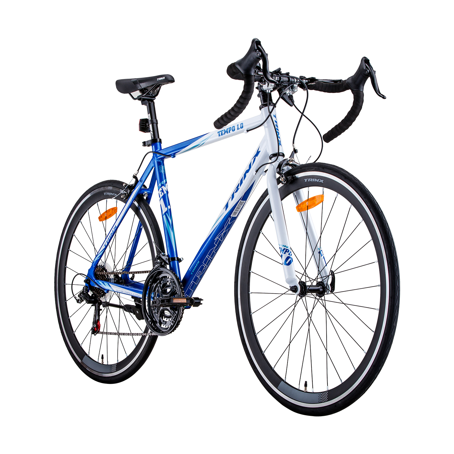 V406-TEMPO10_59BLUE-89624-00 Trinx 700C Road Bike TEMPO1.0 Shimano 21 Speed Racing Bicycle 59cm Blue/White - Image 1