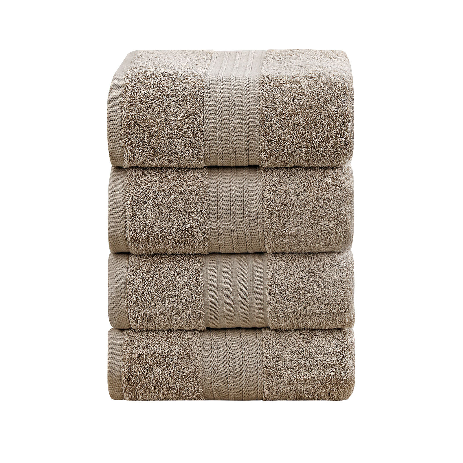 V406-TOWPAK01LI-98229-00 Linenland 4 Piece Cotton Bath Towels Set - Sandstone - Image 1