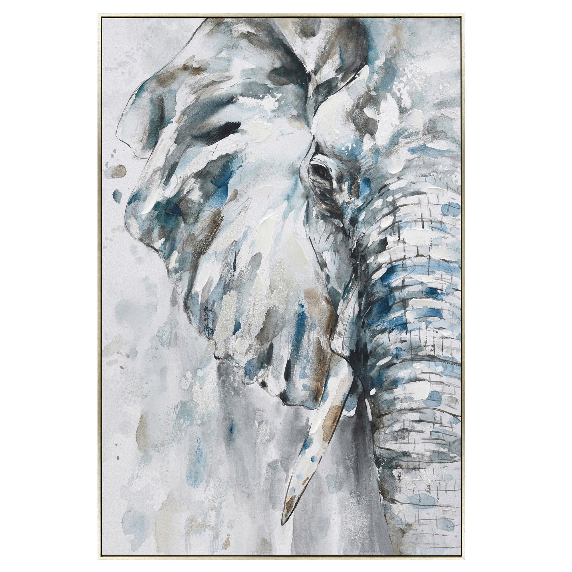 V411-SOK-HMTWF-11280H-90149-00 80X120cm Azure Tusker Champagne Framed Hand Painted Canvas Wall Art - Image 1