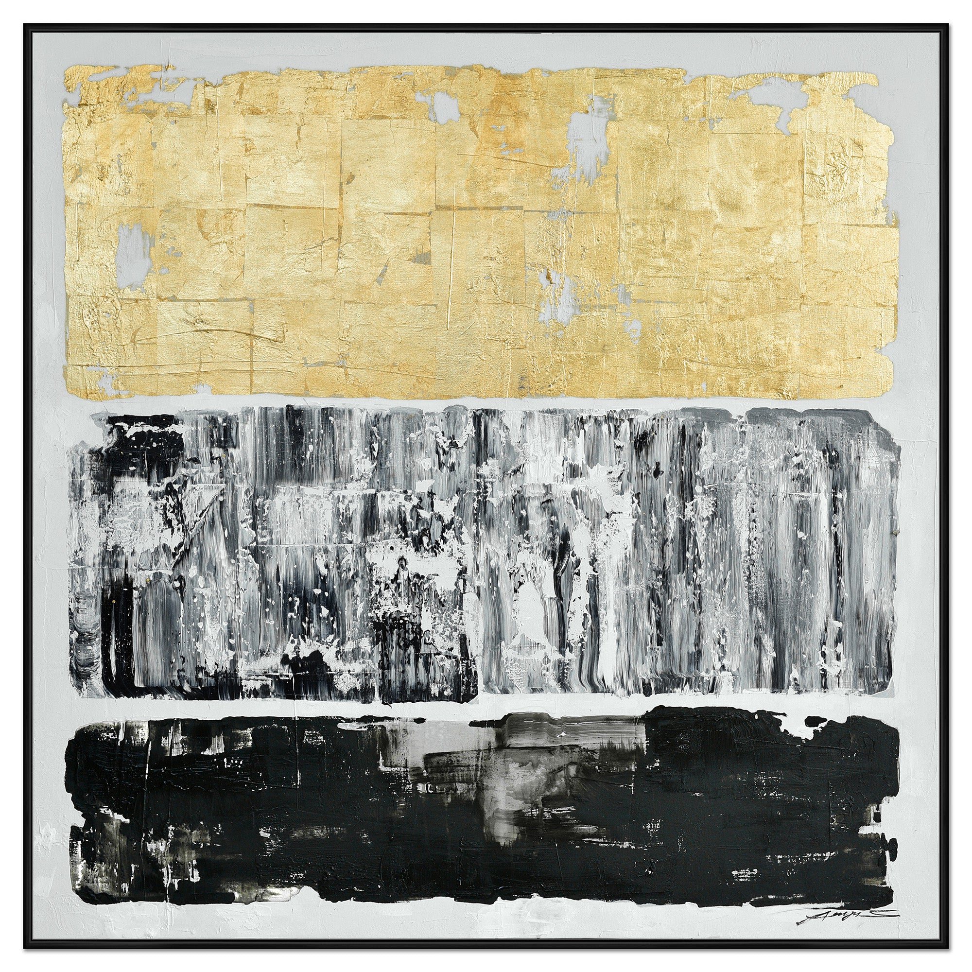 V411-SOK-HMTWF-12693G-90167-00 120X120cm Tonal Trilogy Black Framed Hand Painted Canvas Wall Art - Image 1