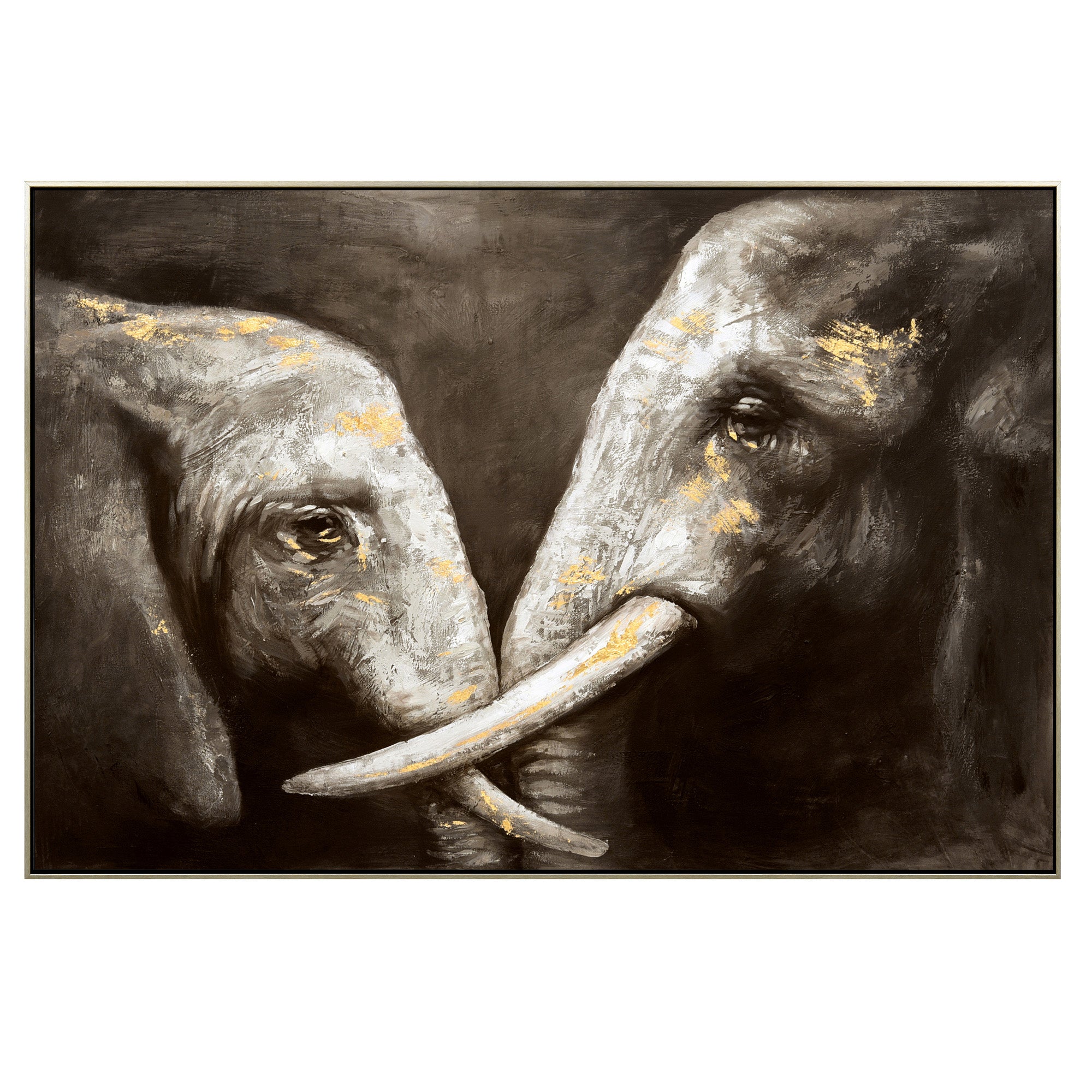 V411-SOK-HMTWF-1310Y-90165-00 120X80cm Tusker Ties Champagne Framed Hand Painted Canvas Wall Art - Image 1